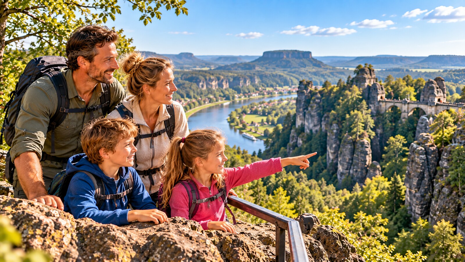 Familie beim Wandern in der Sächsischen Schweiz