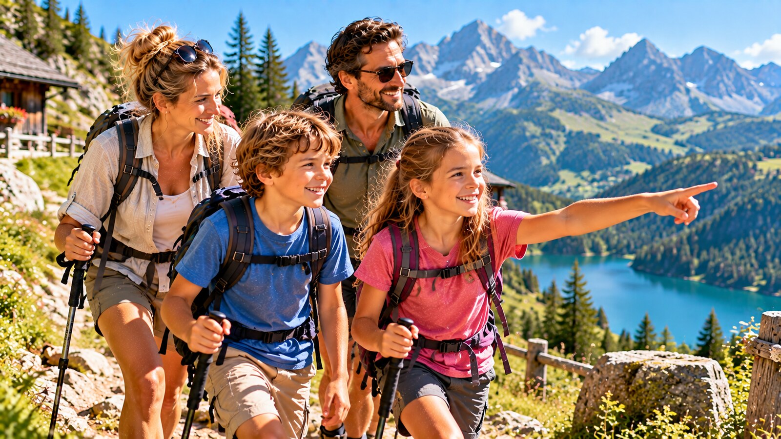 Familie im Aktivurlaub mit Schulkind