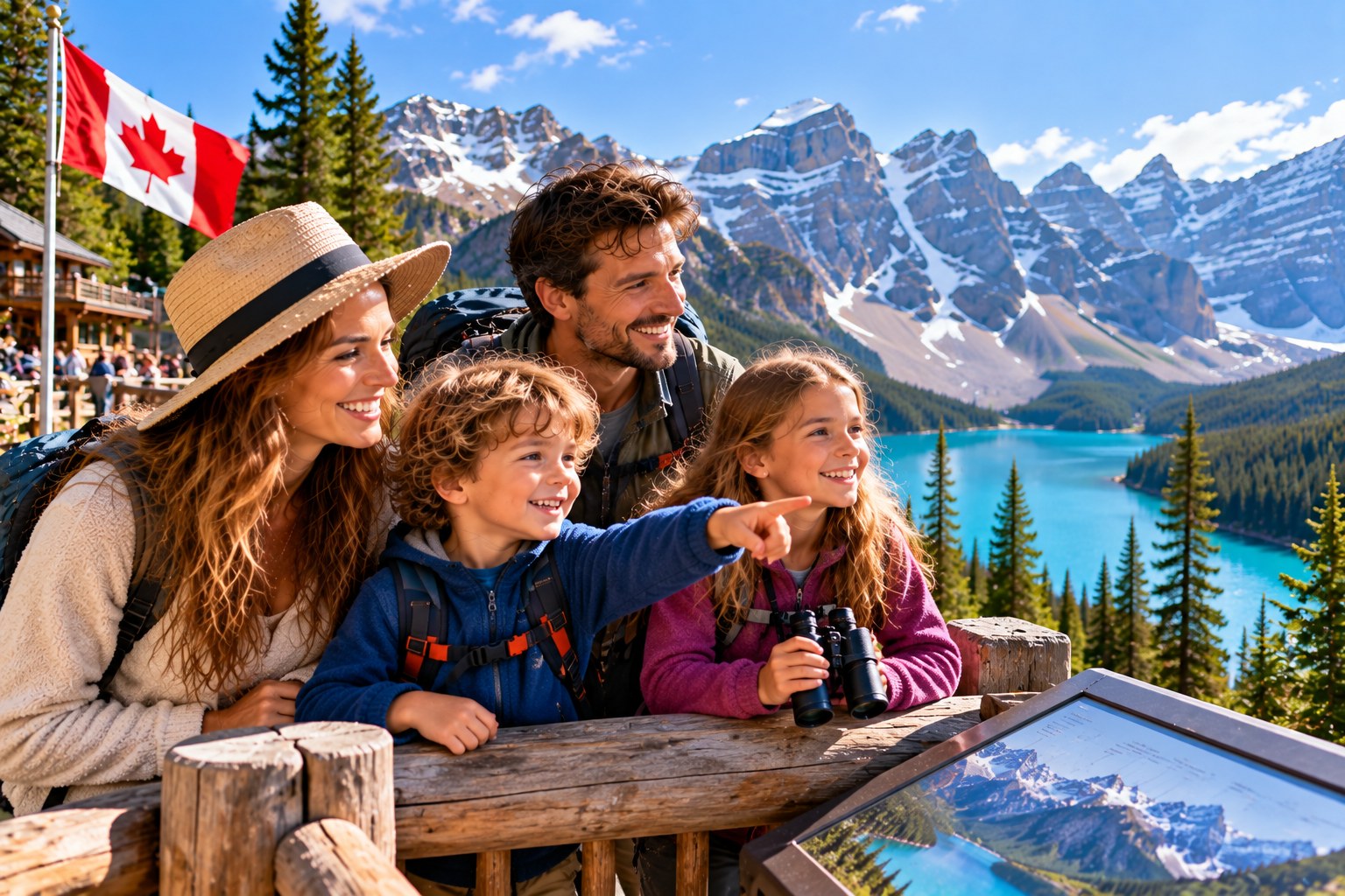 Familie bei einem aktiven Naturerlebnis in den kanadischen Bergen