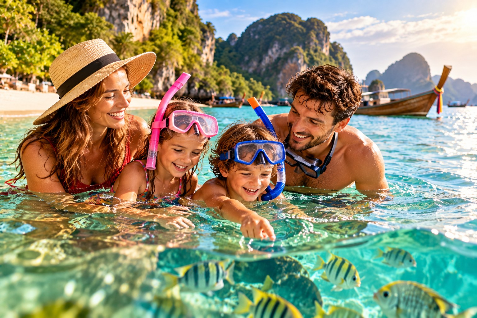 Familie mit Jugendlichen bei einer Wasseraktivität in Thailand